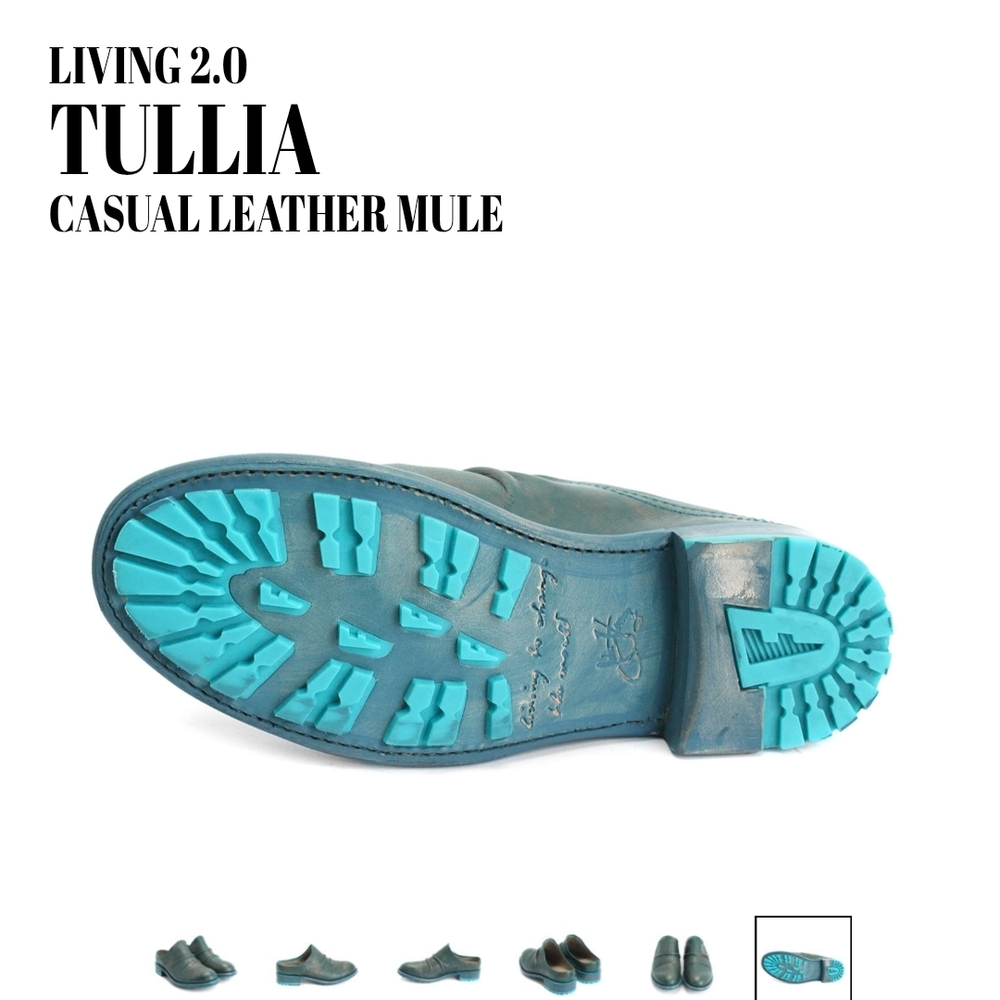 John Fluevog Tullia Teal Leather Mule